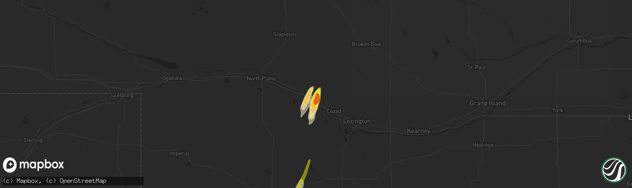 Hail map in Gothenburg, NE on April 22, 2022