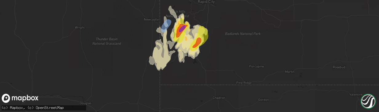 Hail map in Hot Springs, SD on April 22, 2022