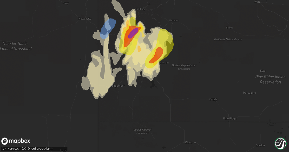 Hail map in Hot Springs, SD on April 22, 2022