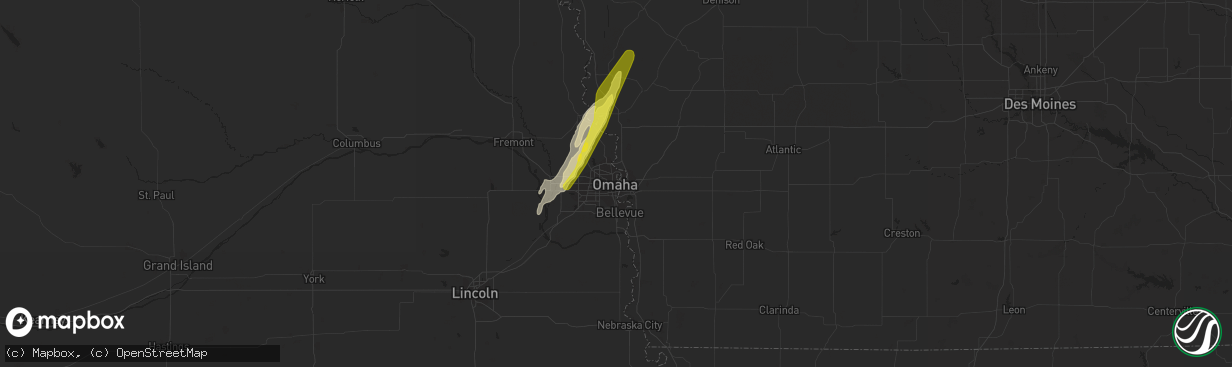 Hail map in Omaha, NE on April 22, 2022