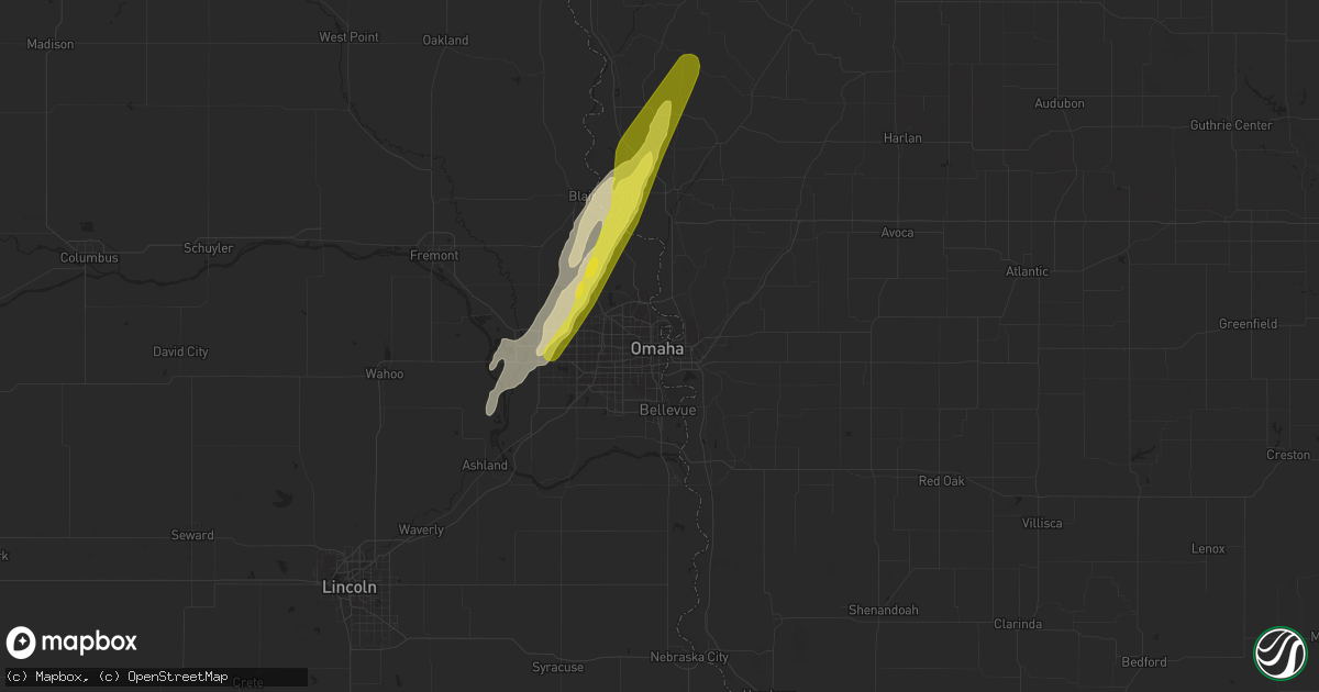 Hail map in Omaha, NE on April 22, 2022