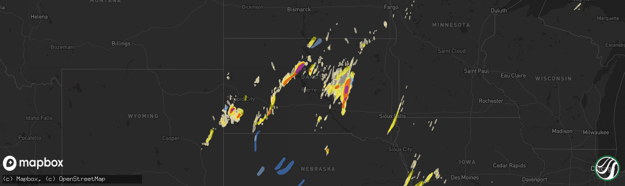 Hail map in South Dakota on April 22, 2022