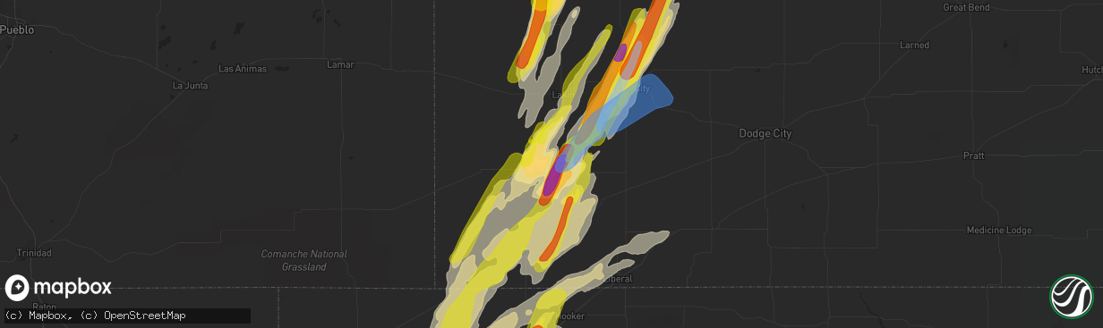 Hail map in Ulysses, KS on April 22, 2022