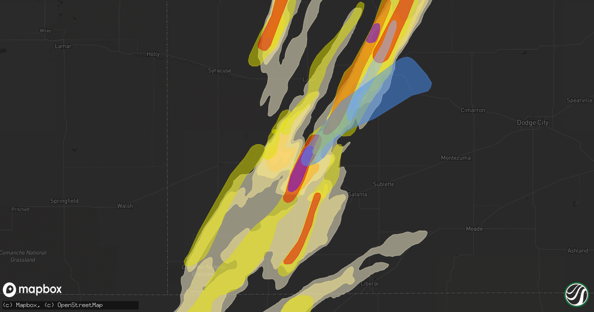 Hail map in Ulysses, KS on April 22, 2022