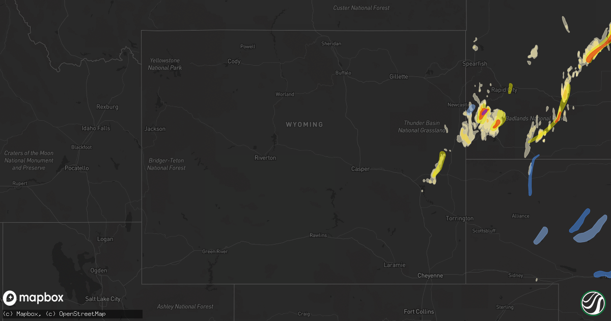 Hail map in Wyoming on April 22, 2022