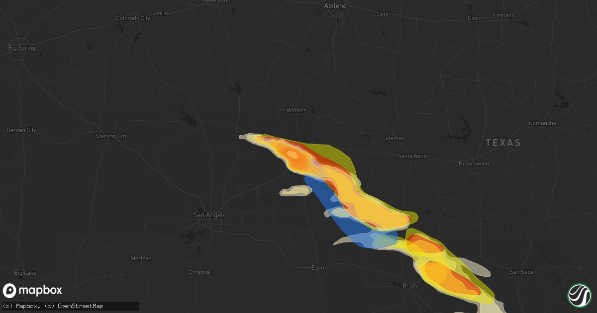 Hail map in Ballinger, TX on April 22, 2023