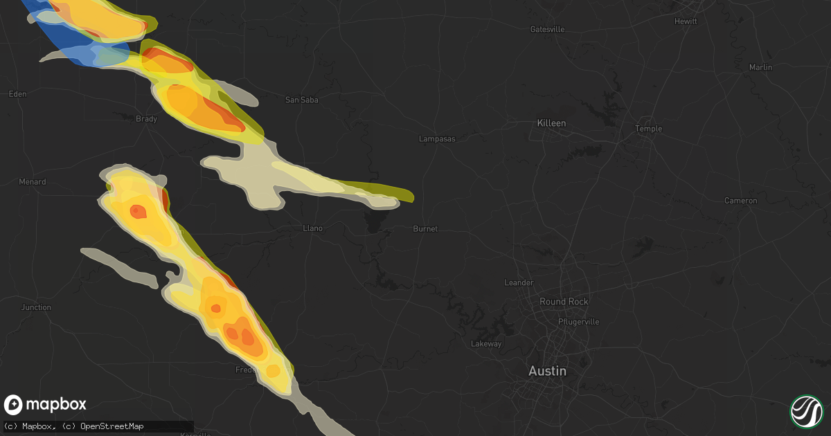 Hail map in Burnet, TX on April 22, 2023