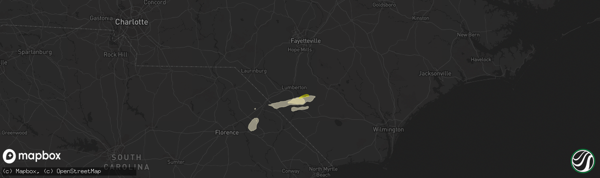Hail map in Lumberton, NC on April 22, 2023