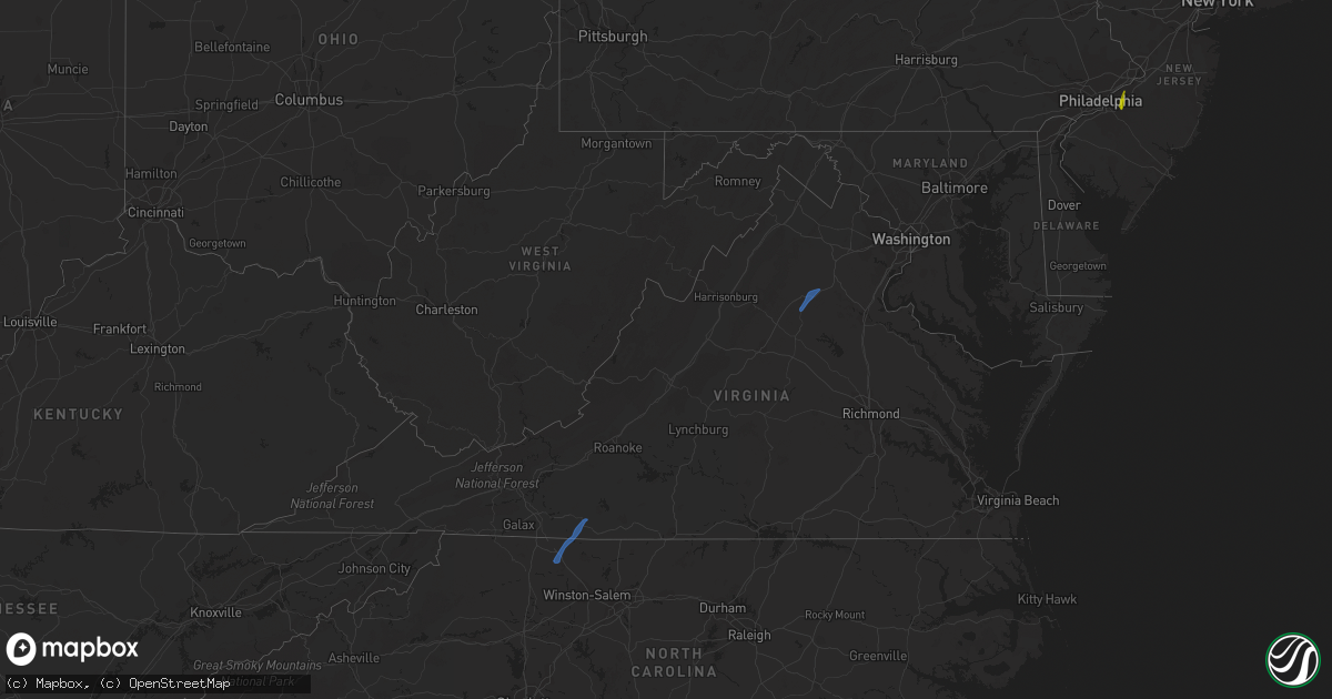 Hail map in Virginia on April 22, 2023