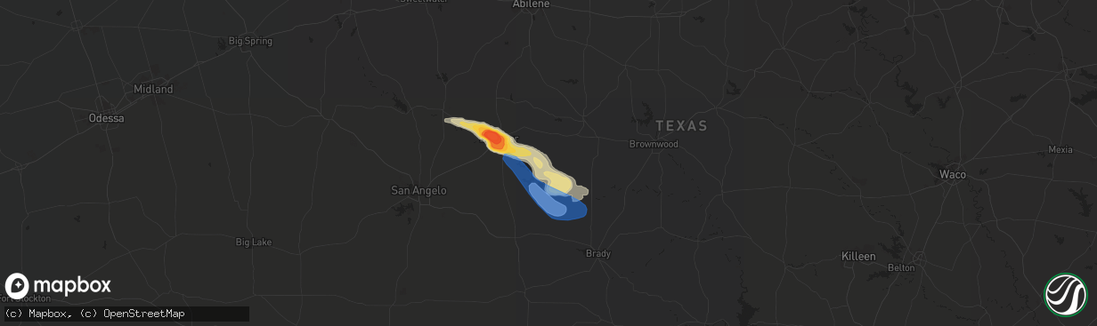 Hail map in Voss, TX on April 22, 2023