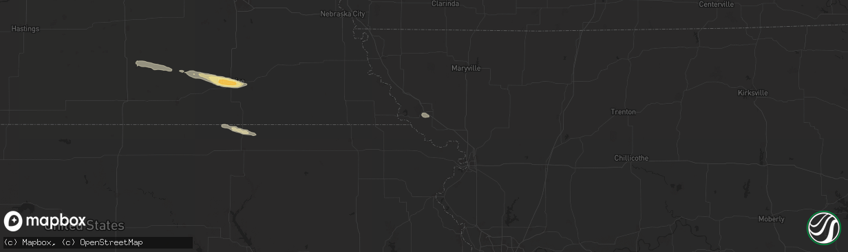 Hail map in Forest City, MO on April 22, 2024