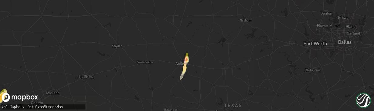 Hail map in Abilene, TX on April 22, 2025