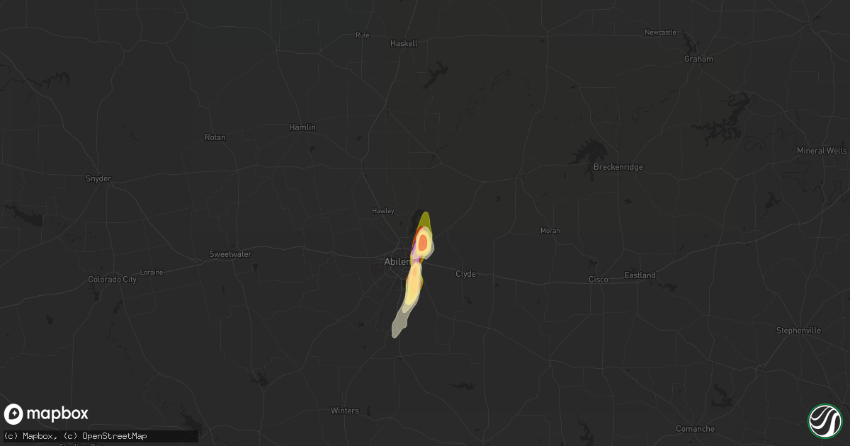 Hail map in Abilene, TX on April 22, 2025