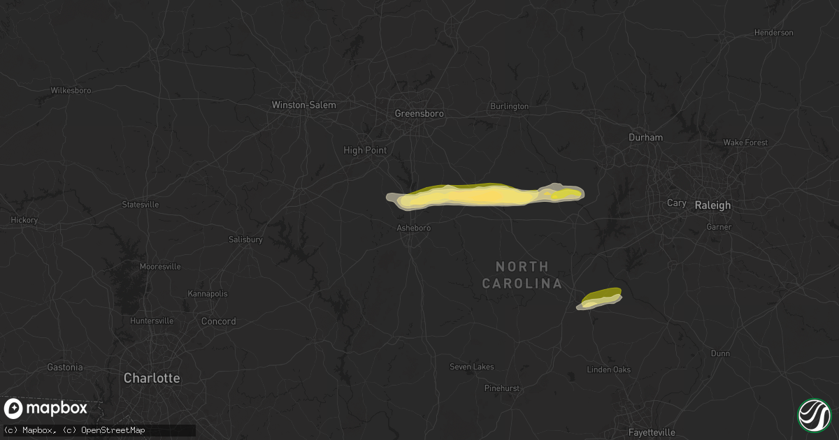 Hail map in Asheboro, NC on April 22, 2025