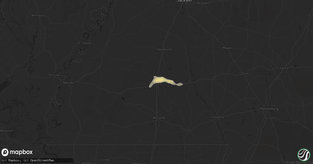 Hail map in Brookhaven, MS on April 22, 2025