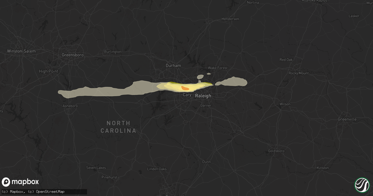 Hail map in Cary, NC on April 22, 2025