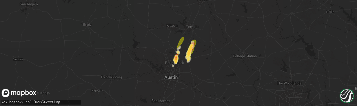 Hail map in Georgetown, TX on April 22, 2025