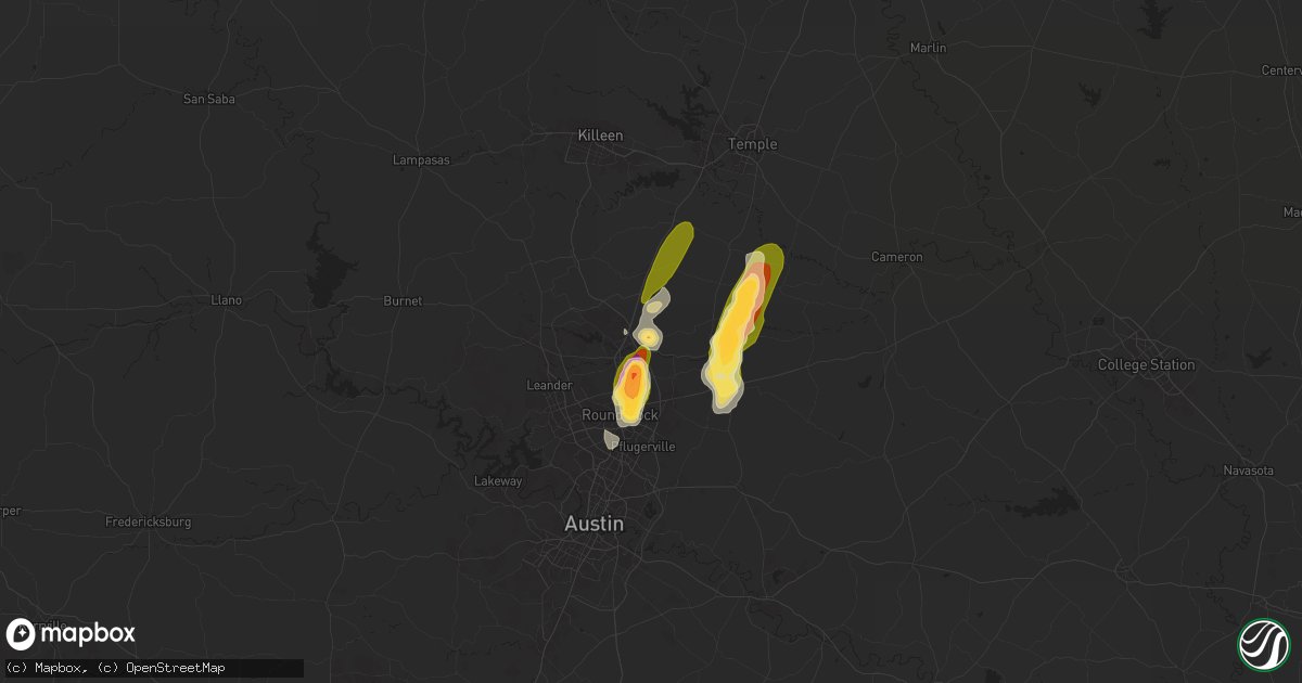 Hail map in Georgetown, TX on April 22, 2025