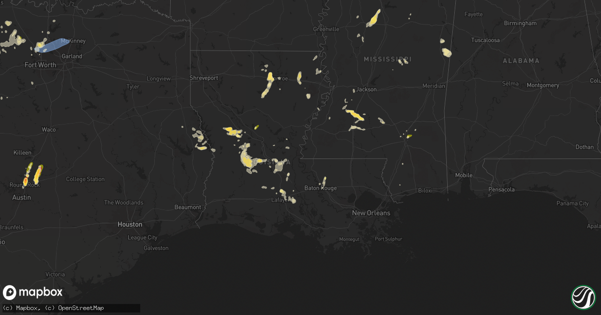 Hail map in Louisiana on April 22, 2025