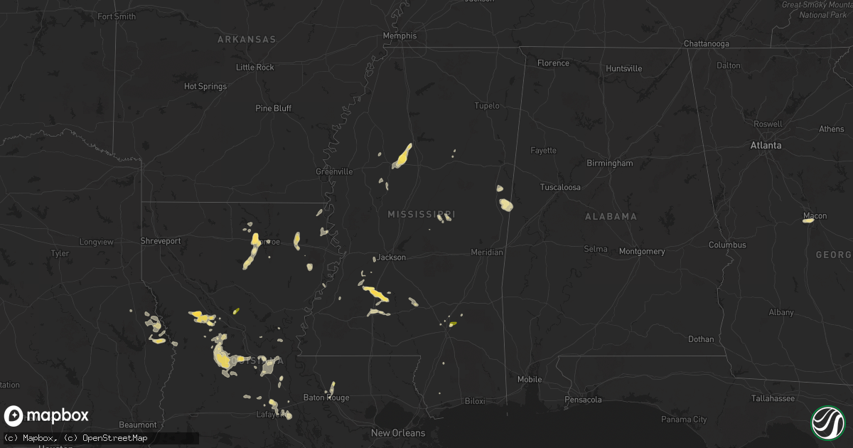 Hail map in Mississippi on April 22, 2025