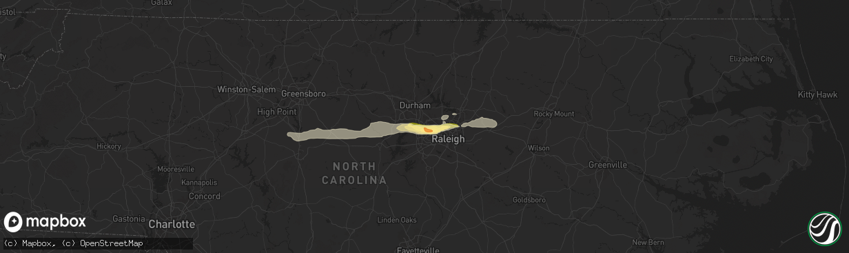 Hail map in Morrisville, NC on April 22, 2025