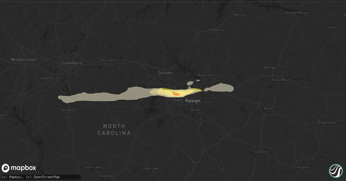 Hail map in Morrisville, NC on April 22, 2025