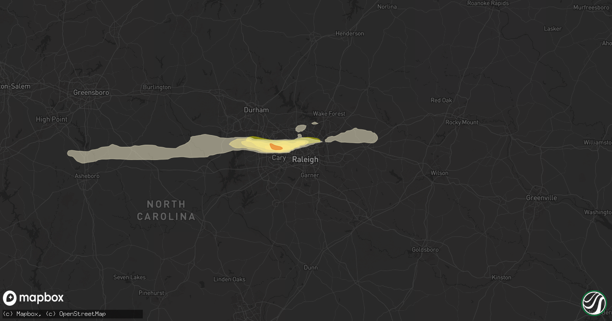 Hail map in Raleigh, NC on April 22, 2025