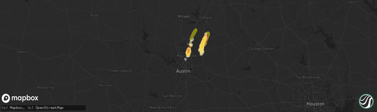 Hail map in Round Rock, TX on April 22, 2025
