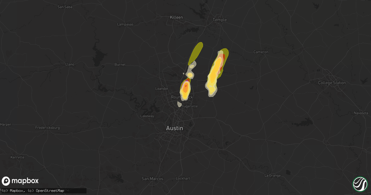 Hail map in Round Rock, TX on April 22, 2025