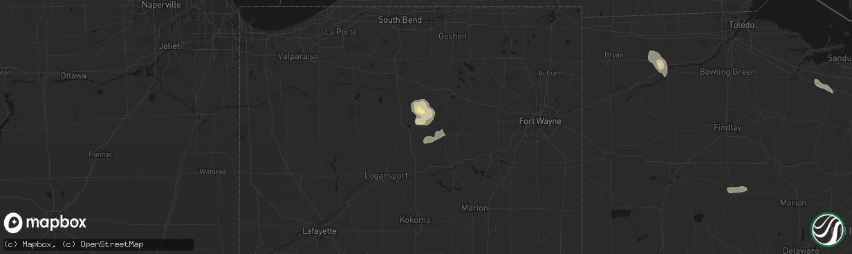 Hail map in Akron, IN on April 22, 2026