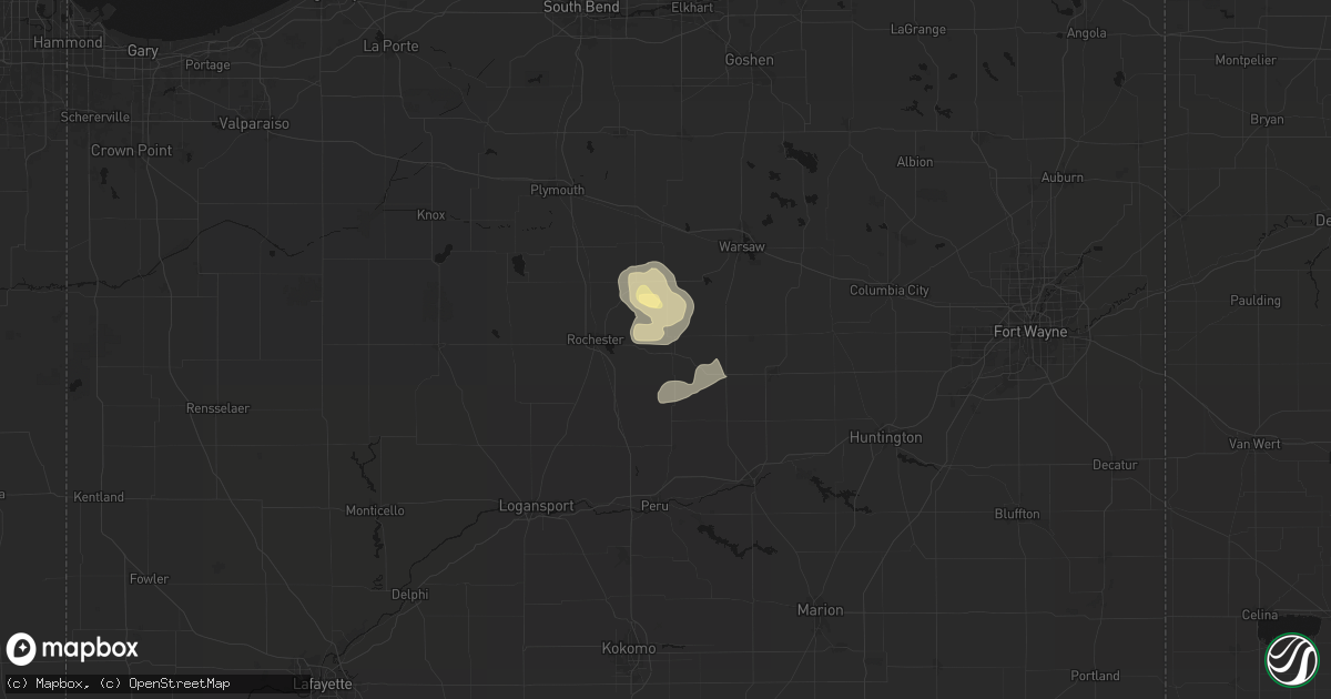 Hail map in Akron, IN on April 22, 2026
