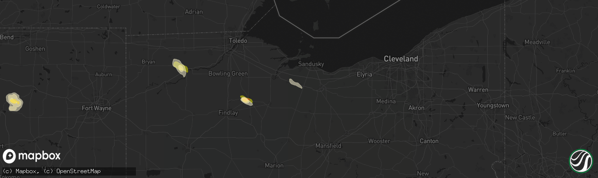 Hail map in Bellevue, OH on April 22, 2026