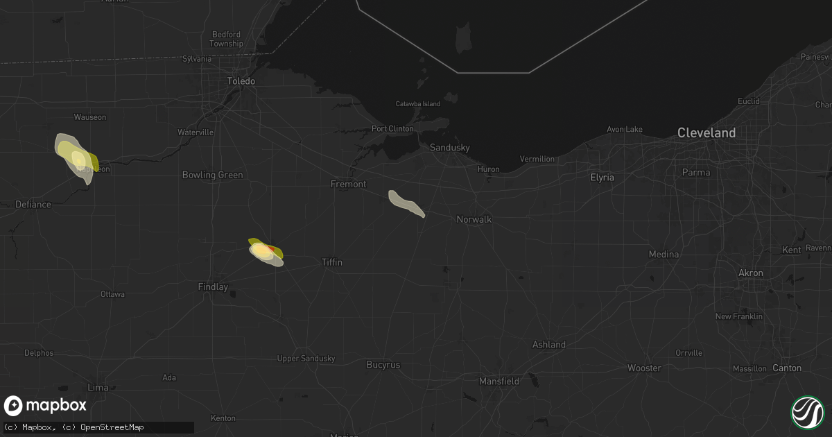 Hail map in Bellevue, OH on April 22, 2026