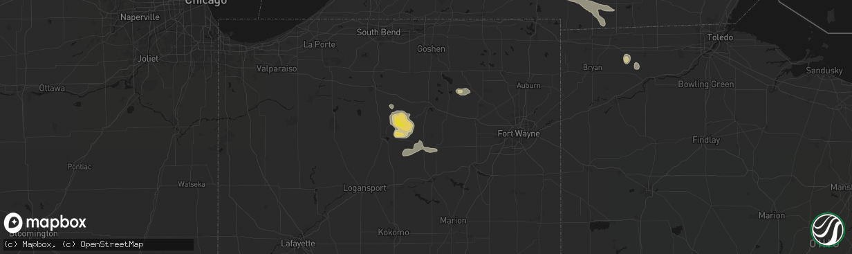 Hail map in Claypool, IN on April 22, 2026