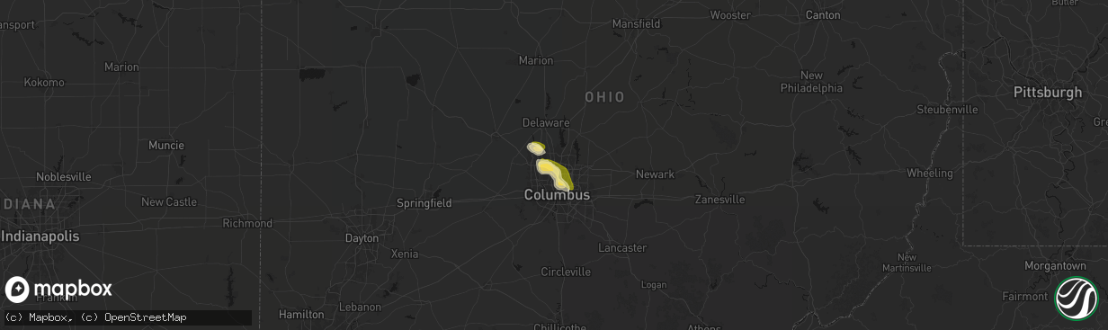 Hail map in Columbus, OH on April 22, 2026