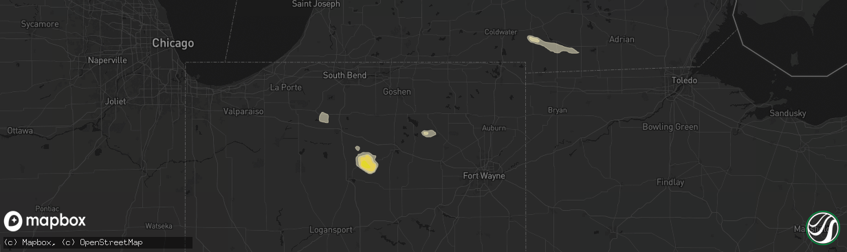 Hail map in Cromwell, IN on April 22, 2026