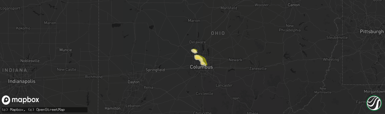 Hail map in Dublin, OH on April 22, 2026