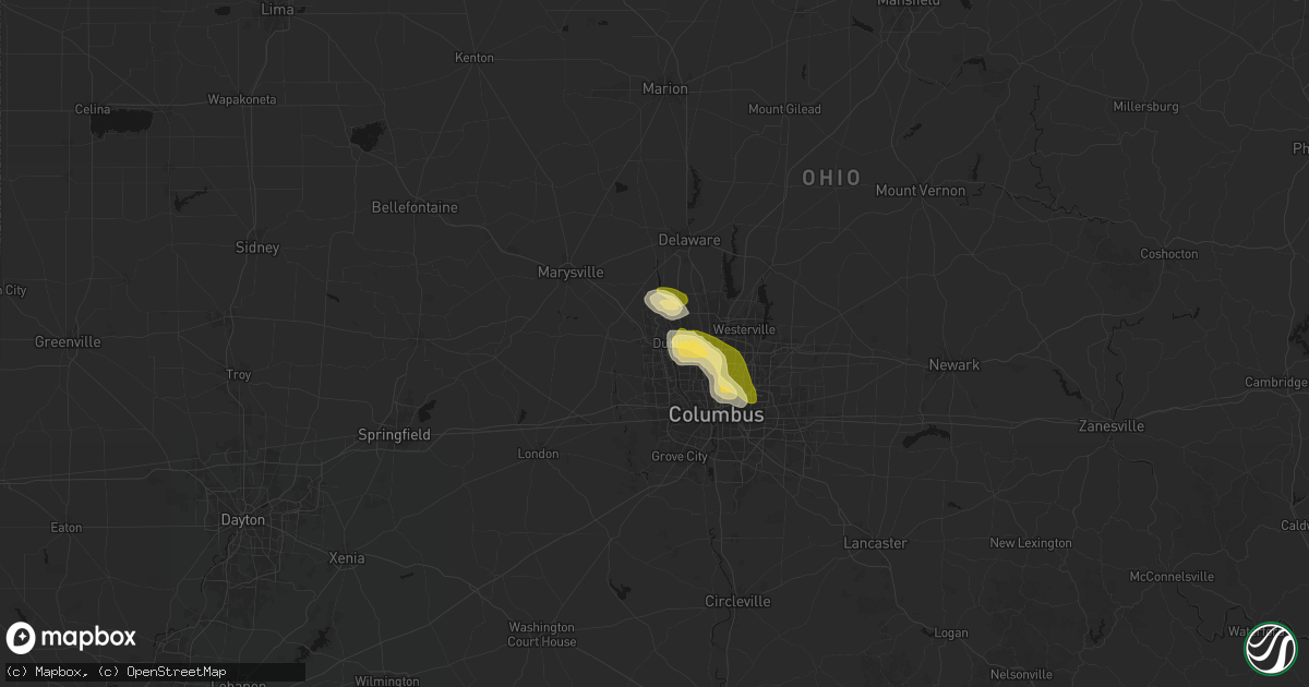 Hail map in Dublin, OH on April 22, 2026