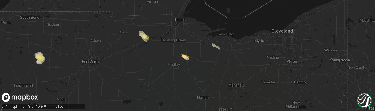 Hail map in Fostoria, OH on April 22, 2026