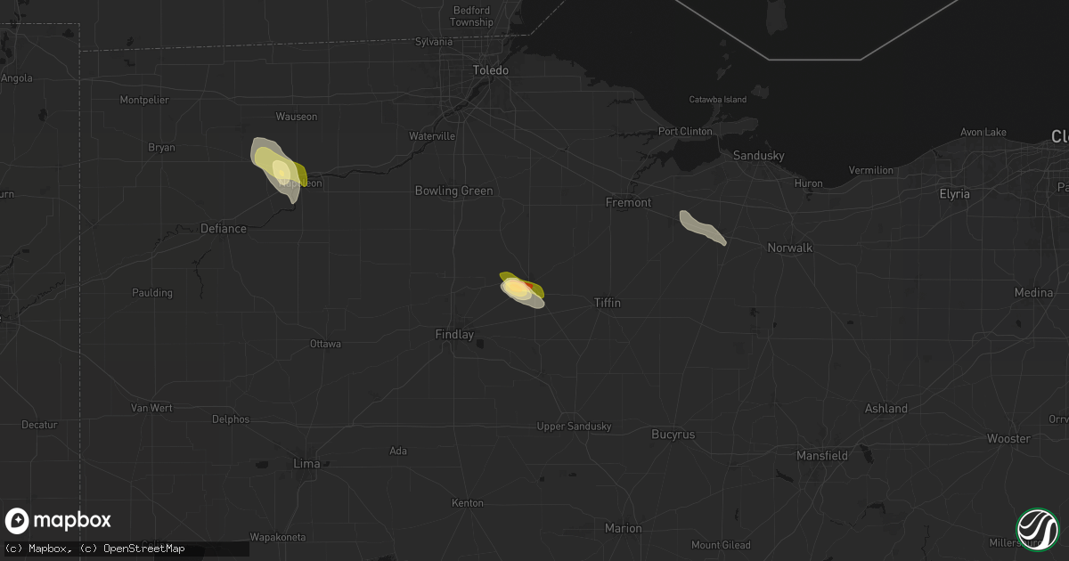 Hail map in Fostoria, OH on April 22, 2026