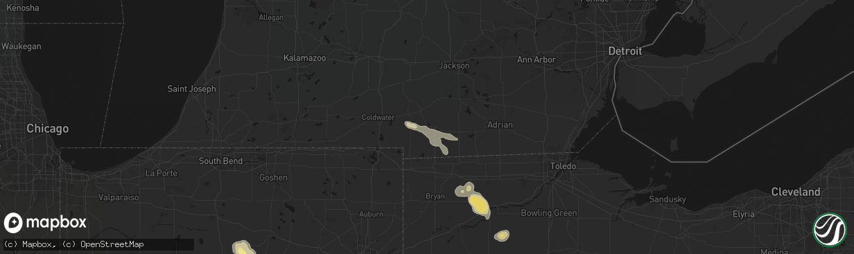 Hail map in Hillsdale, MI on April 22, 2026