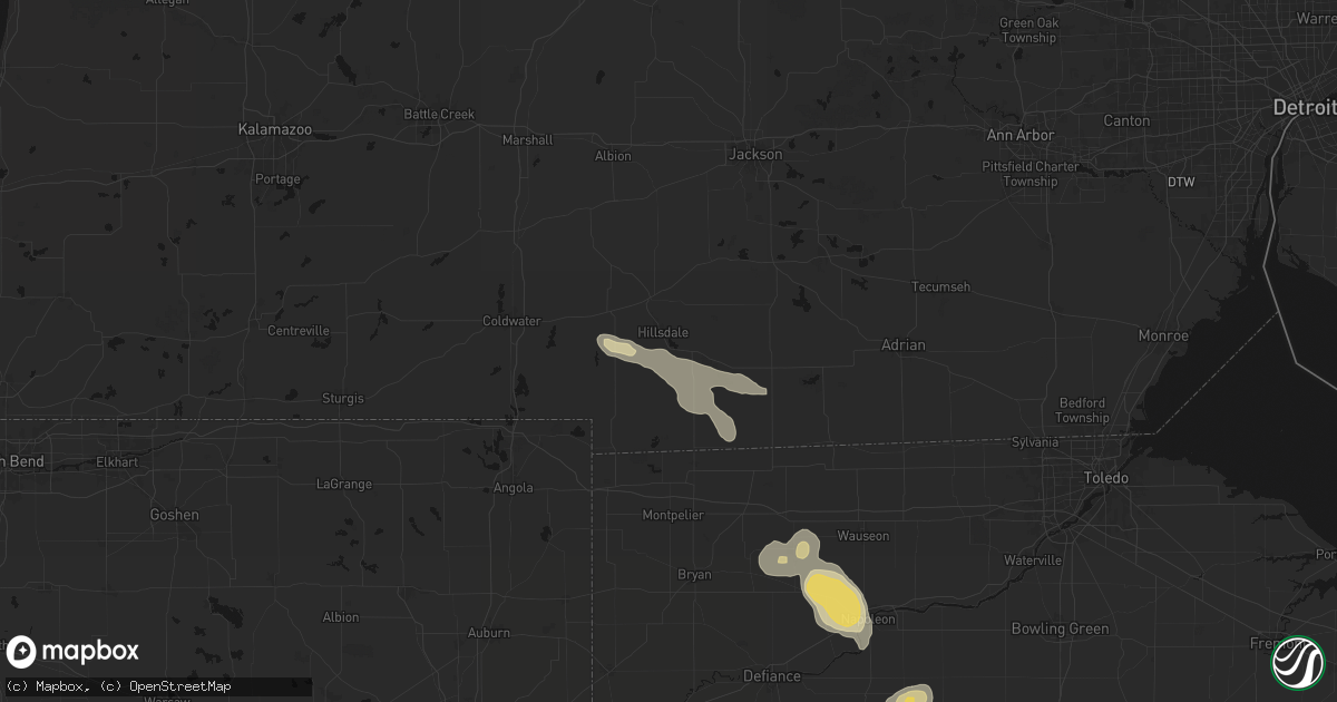 Hail map in Hillsdale, MI on April 22, 2026