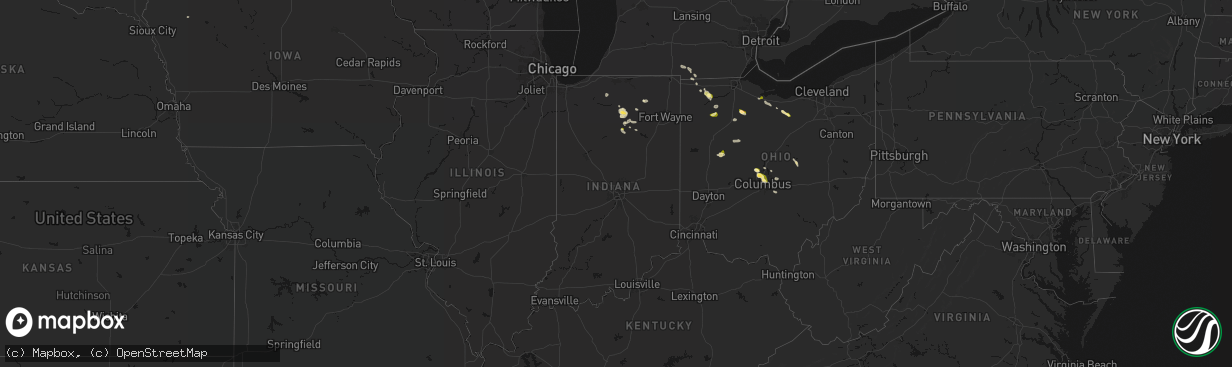 Hail map in Indiana on April 22, 2026