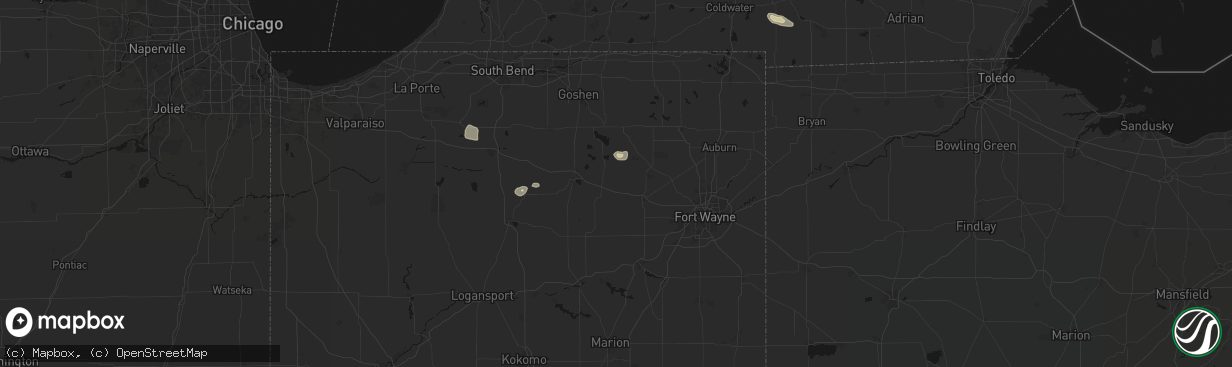 Hail map in Larwill, IN on April 22, 2026
