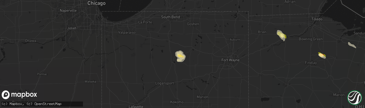 Hail map in Mentone, IN on April 22, 2026