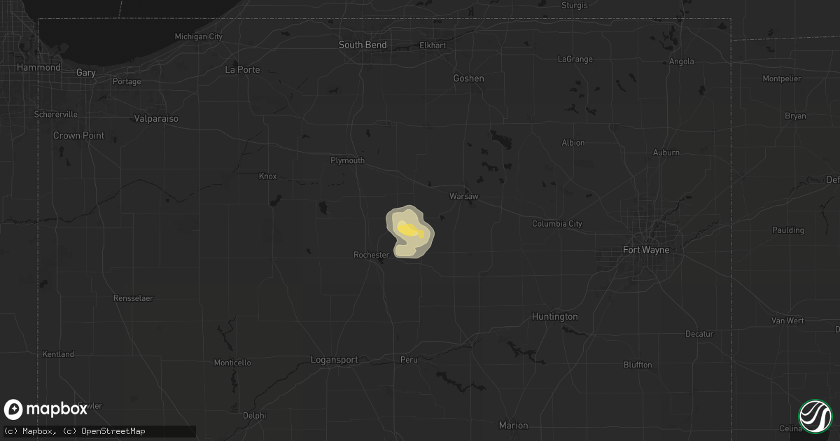 Hail map in Mentone, IN on April 22, 2026
