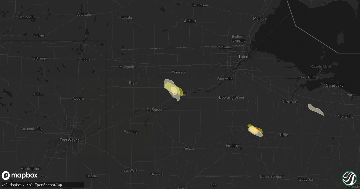 Hail map in Napoleon, OH on April 22, 2026