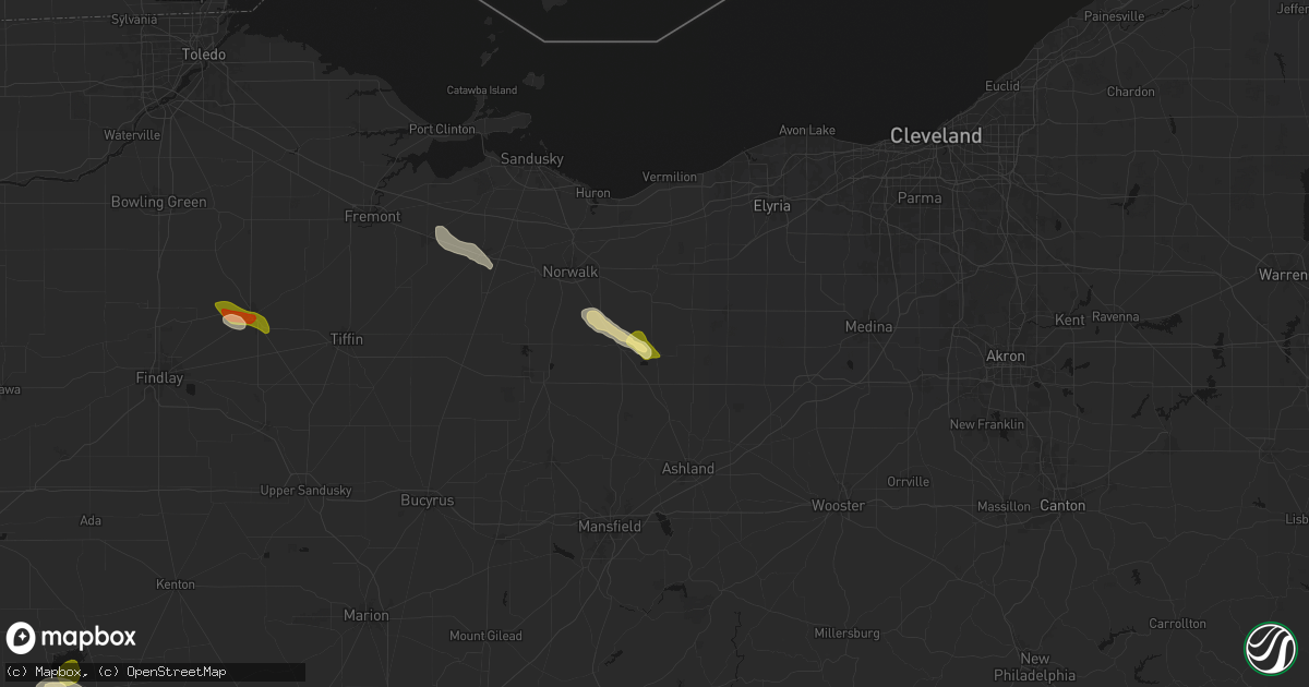 Hail map in New London, OH on April 22, 2026