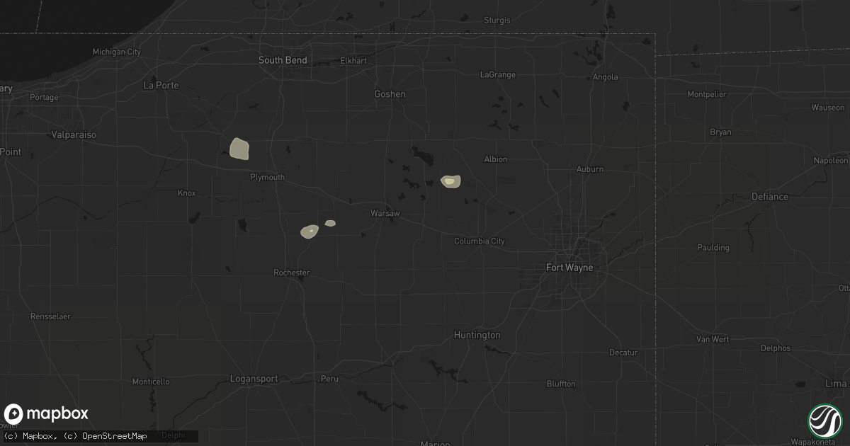 Hail map in Pierceton, IN on April 22, 2026
