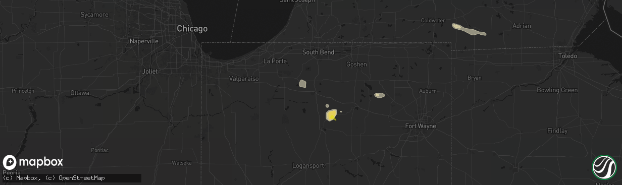 Hail map in Plymouth, IN on April 22, 2026
